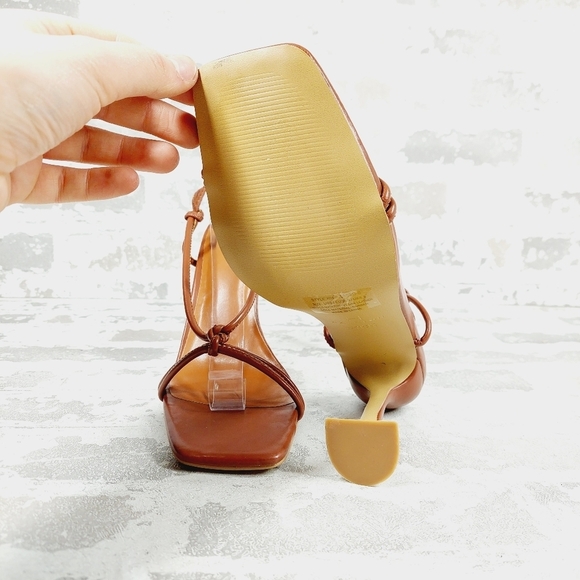 H Halston Picasso Lace-Up Vegan Leather Brown Strappy Dress Sandals K741 - Picture 7 of 11